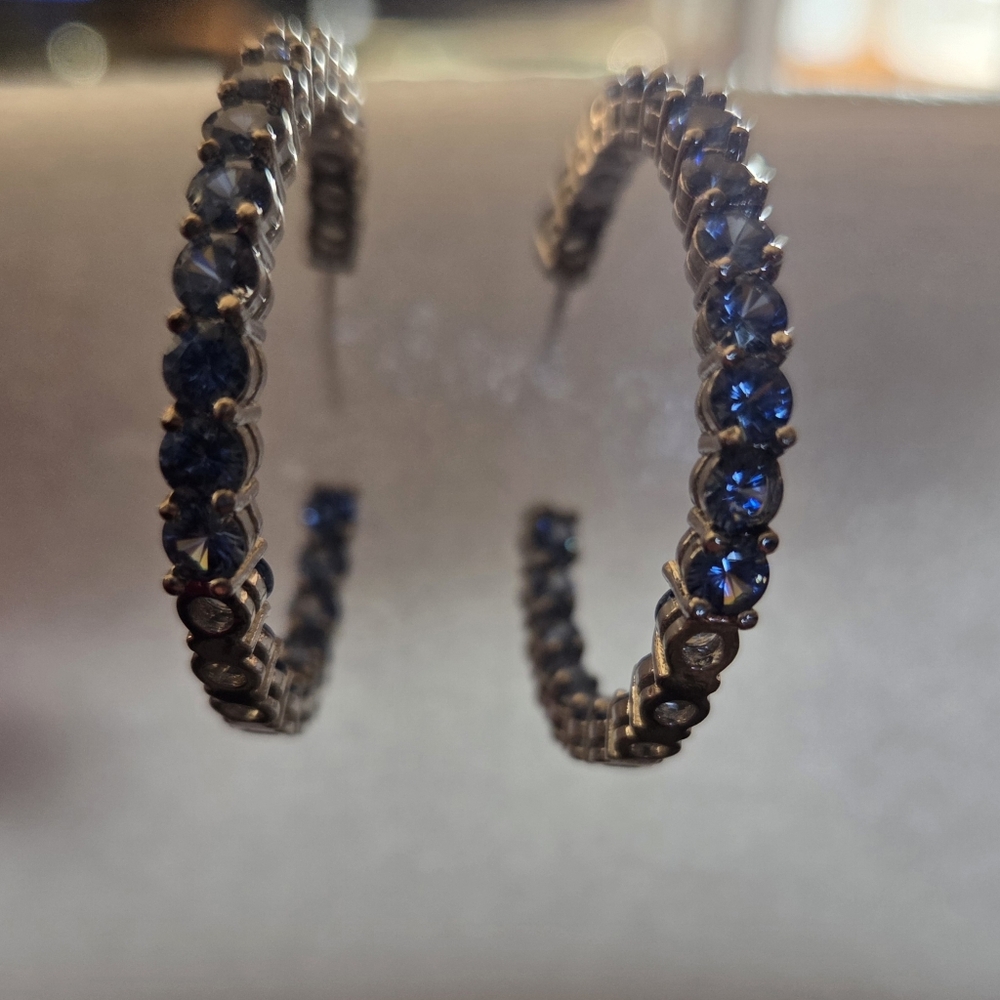 Sapphire Blue Crystal Hoop Earrings - Women Jewelry